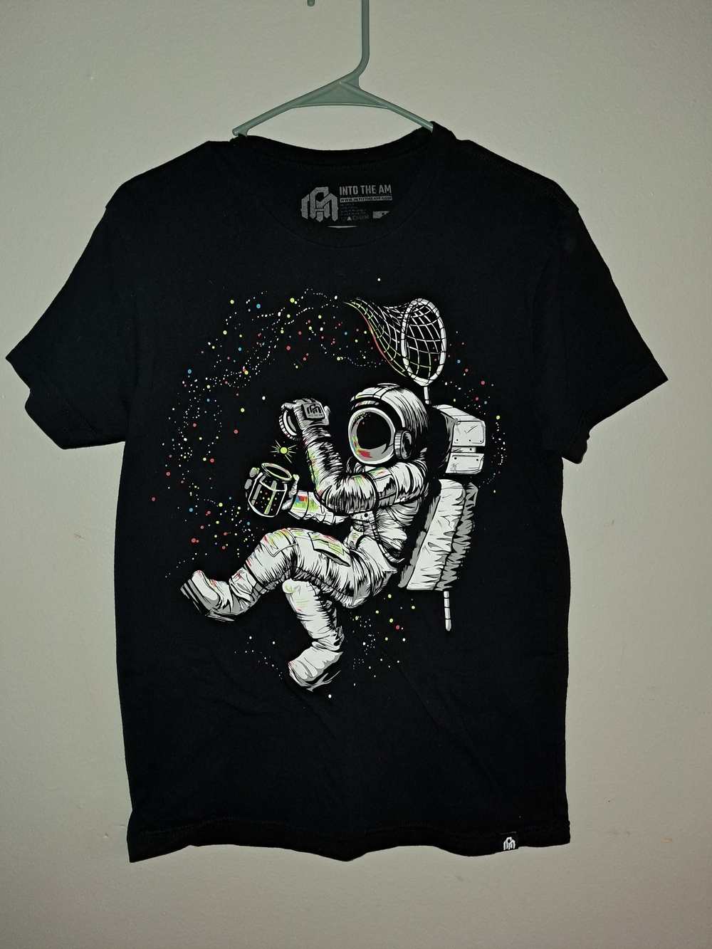 Into The AM Black Astronaut Graphic Tee with White Logo Neck Print
